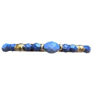 Blue And Gold Tone Beaded Bangle Bracelet